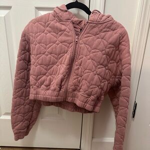 Pink Quilted Cropped Hoodie